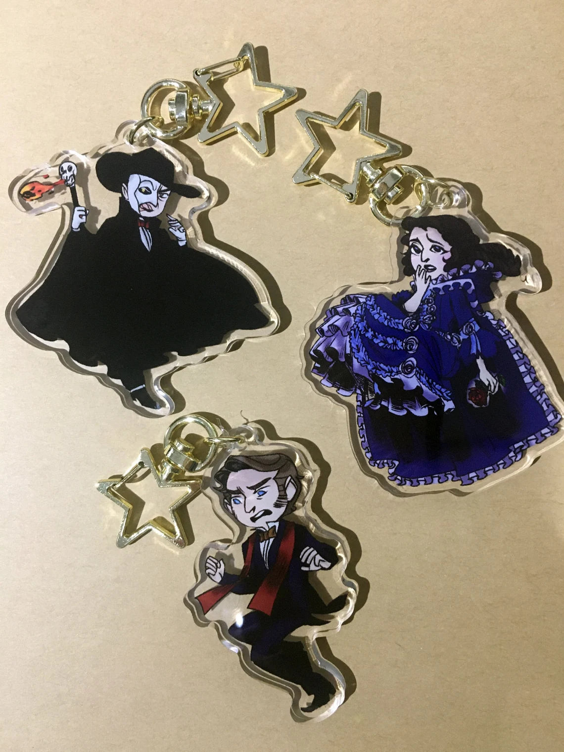 The Phantom of the Opera - Acrylic 3" Keychains - Erik (The Phantom), Christine Daae, Raoul de Chagny